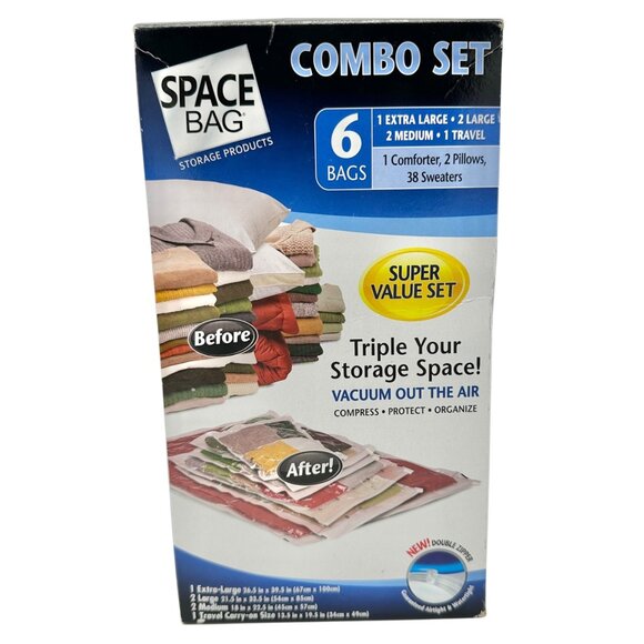 Space Bag Combo Set of 6 Vacuum Storage Bags 2 L 2 M 1 XL 1 Travel Compression - Picture 1 of 6